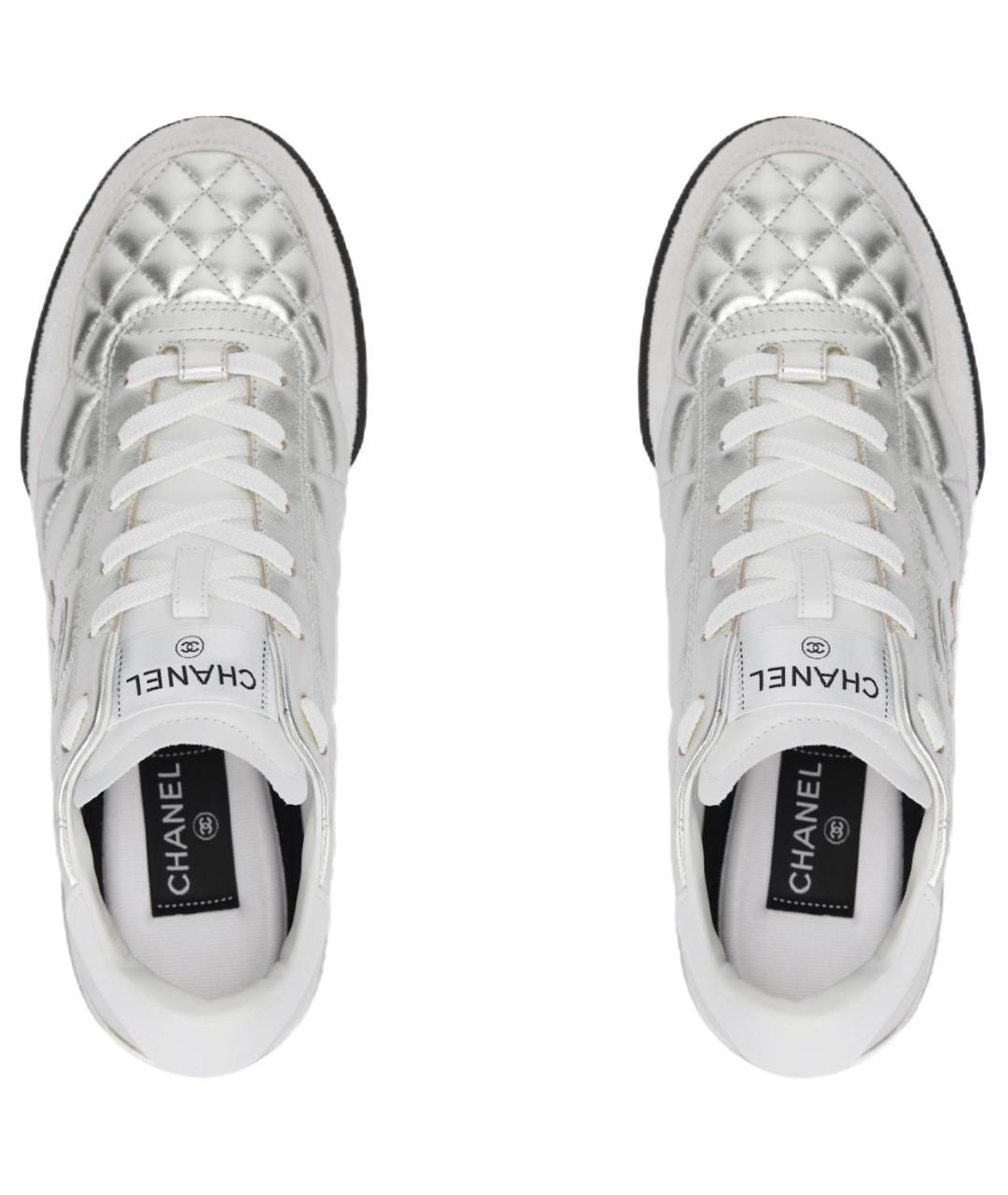 CHANEL Серебряные кожаные низкие кроссовки / кеды, фото 3