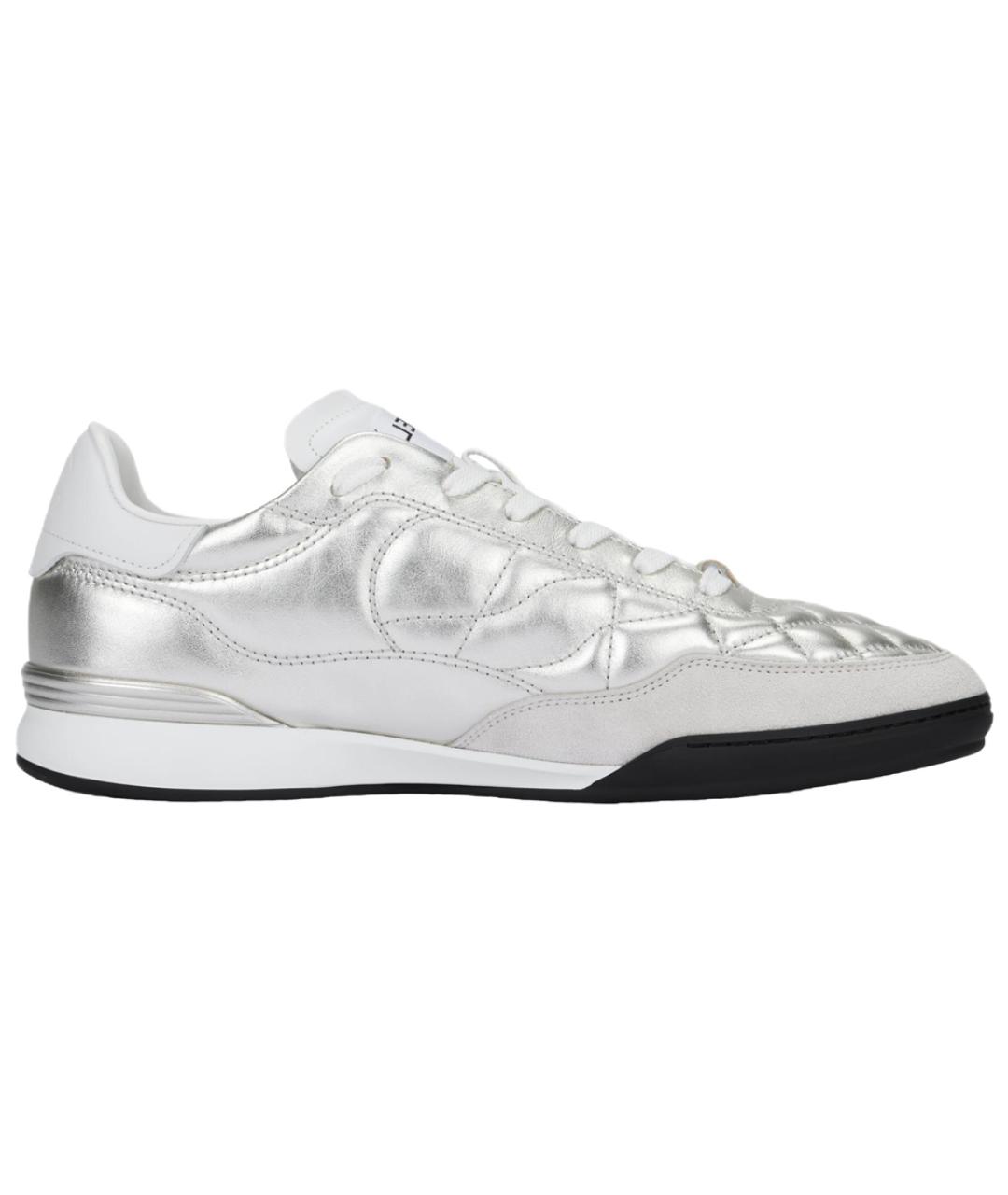 CHANEL Серебряные кожаные низкие кроссовки / кеды, фото 2