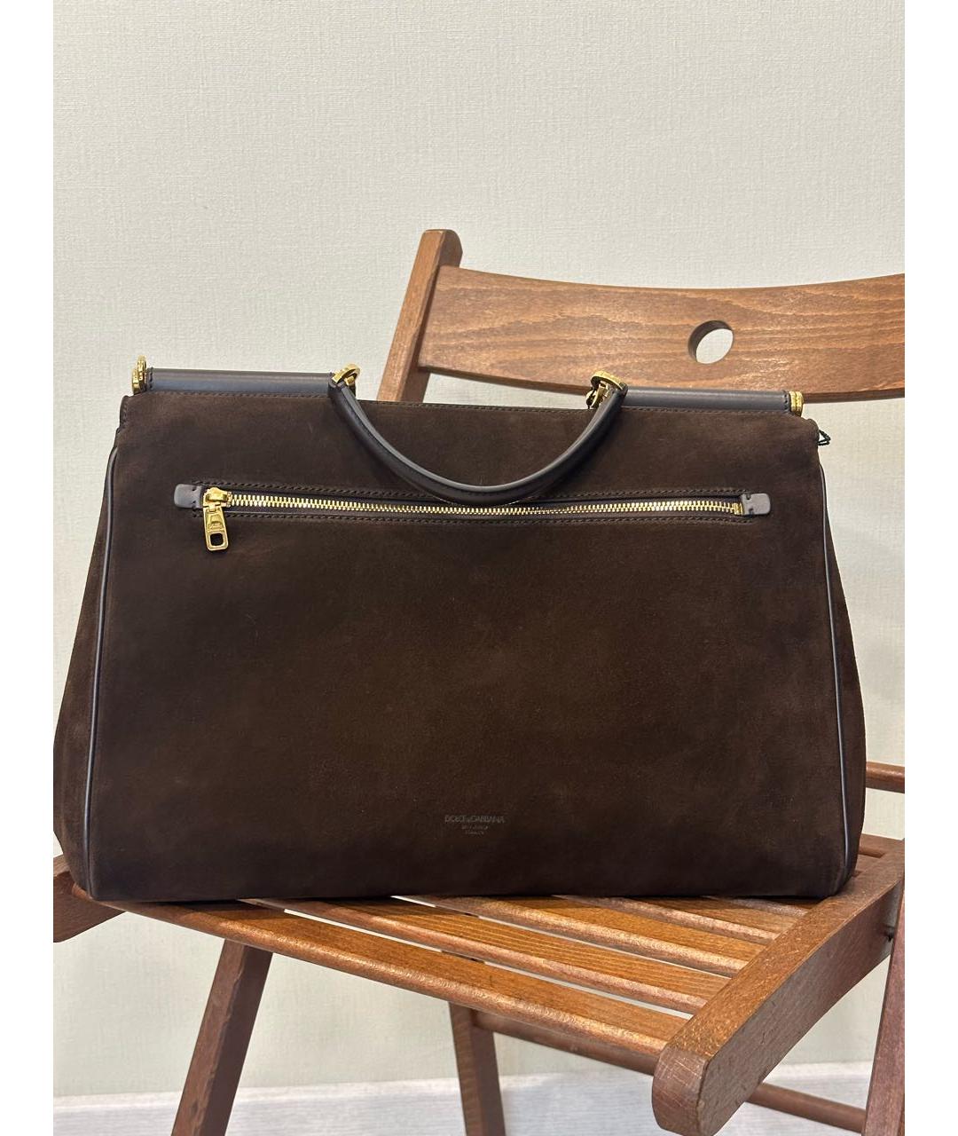 DOLCE&GABBANA Коричневая замшевая сумка с короткими ручками, фото 4