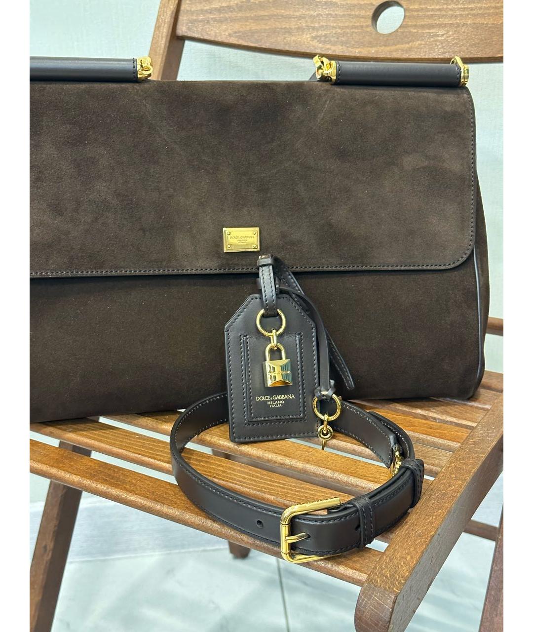 DOLCE&GABBANA Коричневая замшевая сумка с короткими ручками, фото 6