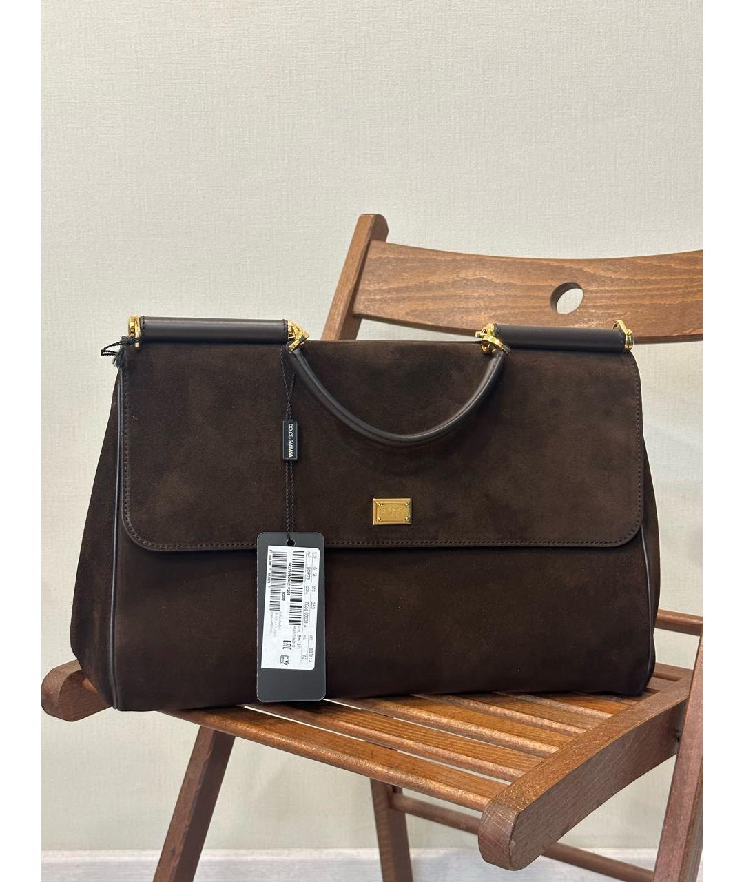 DOLCE&GABBANA Коричневая замшевая сумка с короткими ручками, фото 2