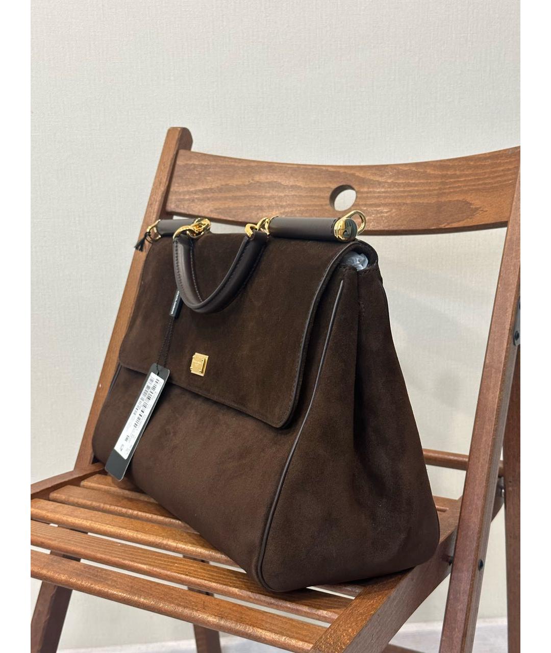 DOLCE&GABBANA Коричневая замшевая сумка с короткими ручками, фото 3