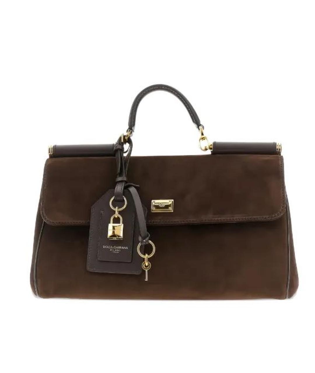 DOLCE&GABBANA Коричневая замшевая сумка с короткими ручками, фото 7