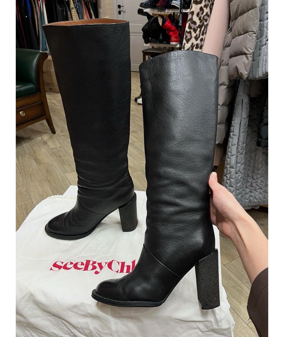 SEE BY CHLOE Черные кожаные сапоги, фото 8