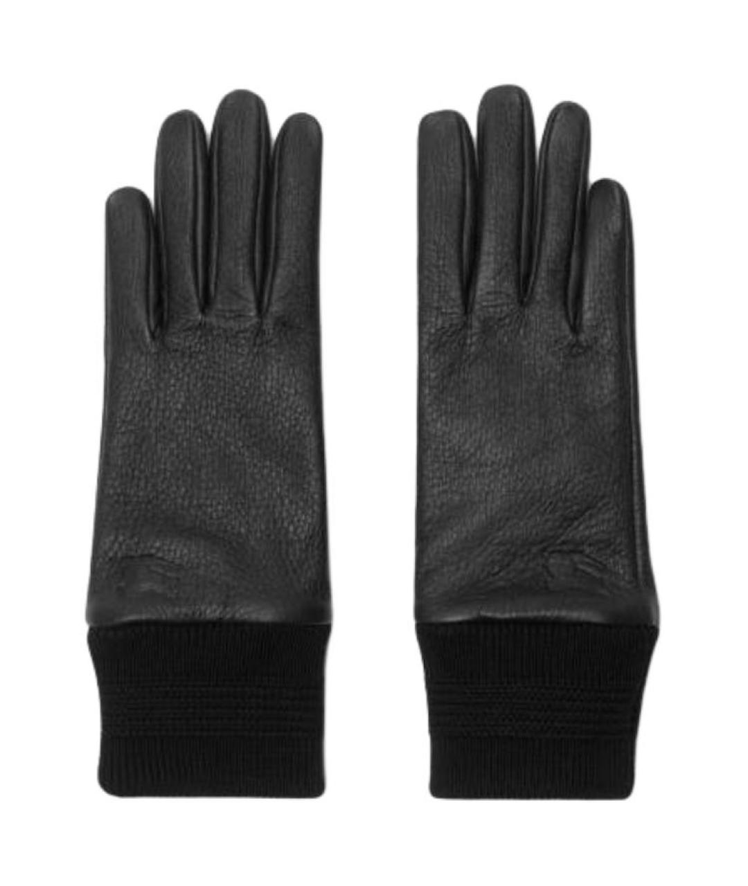 BURBERRY Черные кожаные перчатки, фото 1