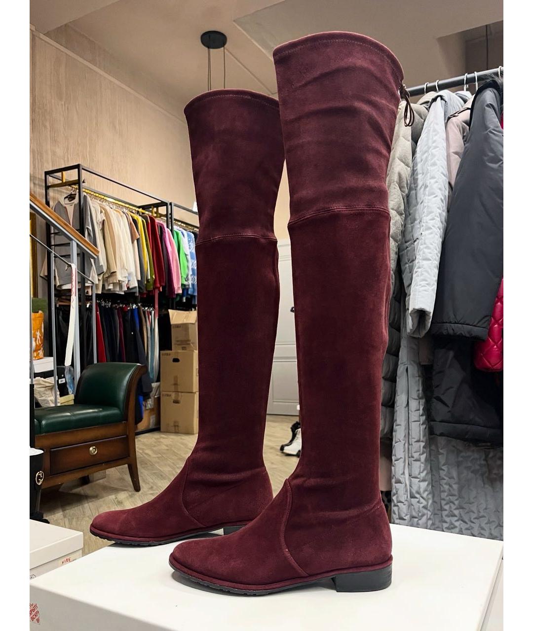 STUART WEITZMAN Бордовые замшевые ботфорты, фото 9
