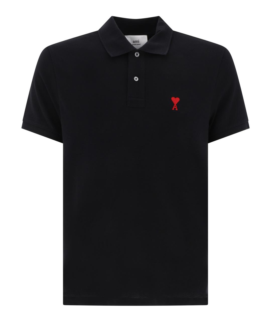 Ami Paris Черное хлопковое поло с коротким рукавом, фото 1