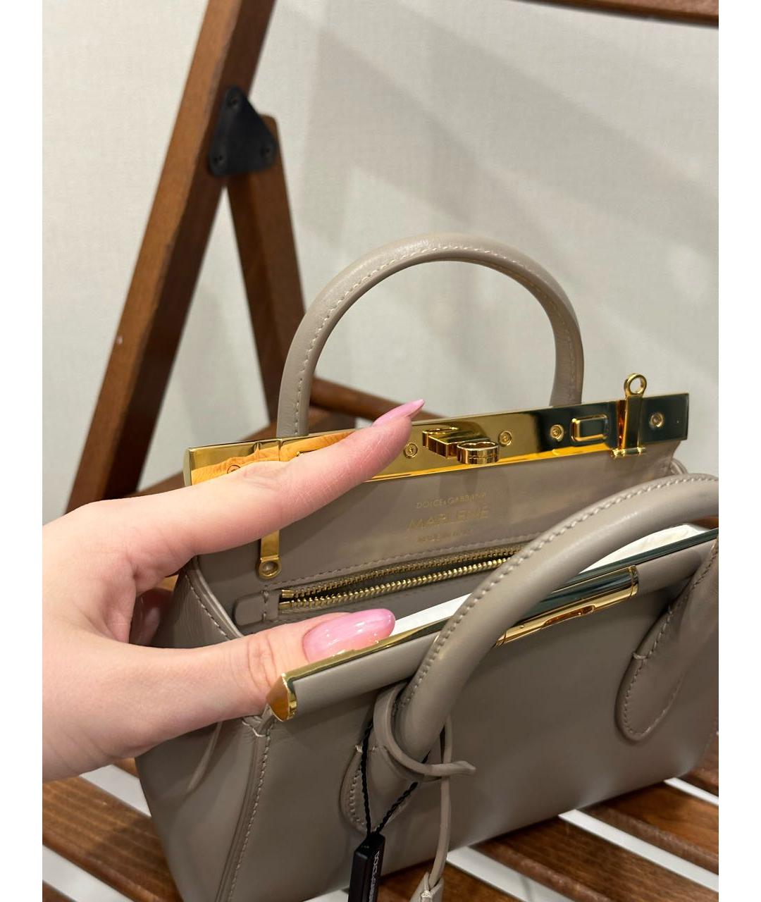 DOLCE&GABBANA Серая кожаная сумка с короткими ручками, фото 5