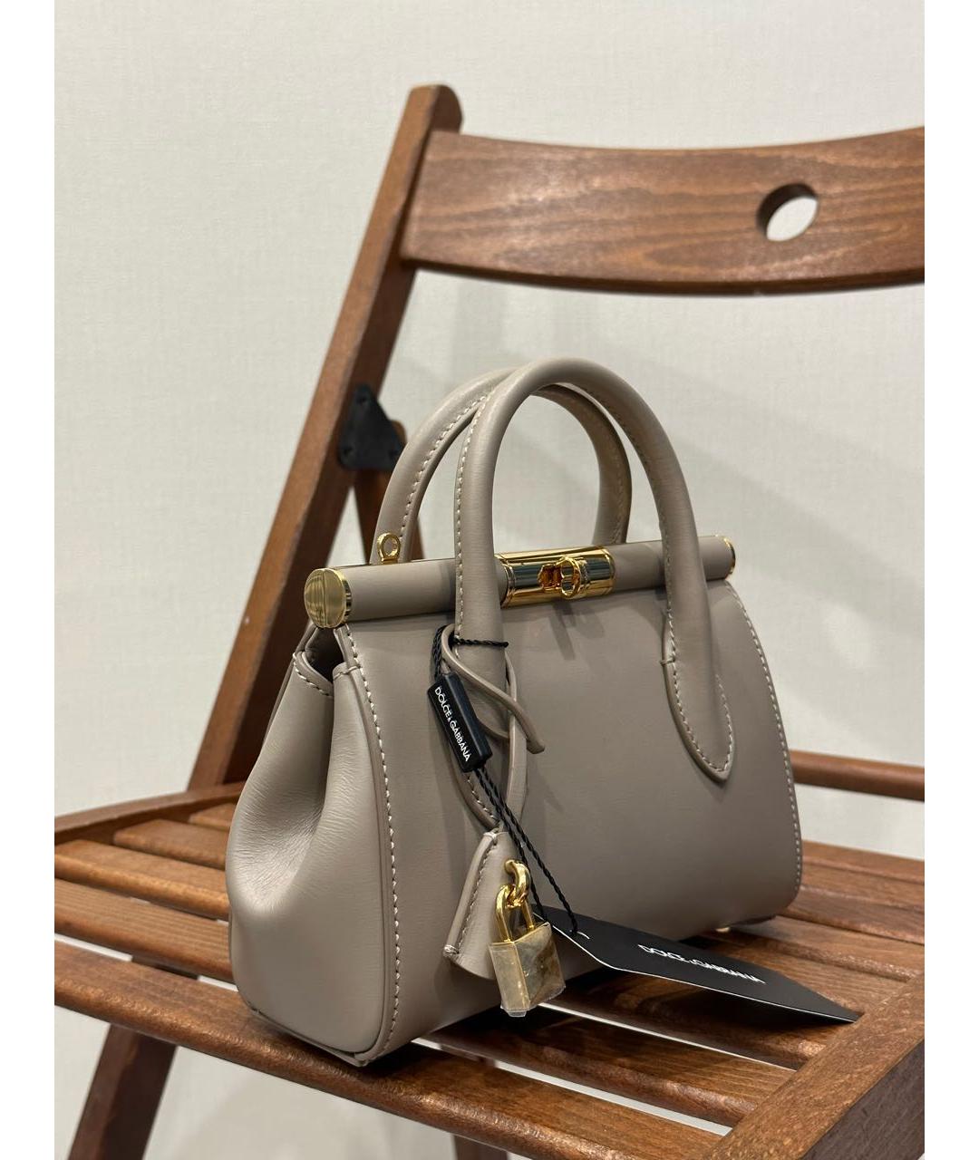 DOLCE&GABBANA Серая кожаная сумка с короткими ручками, фото 2