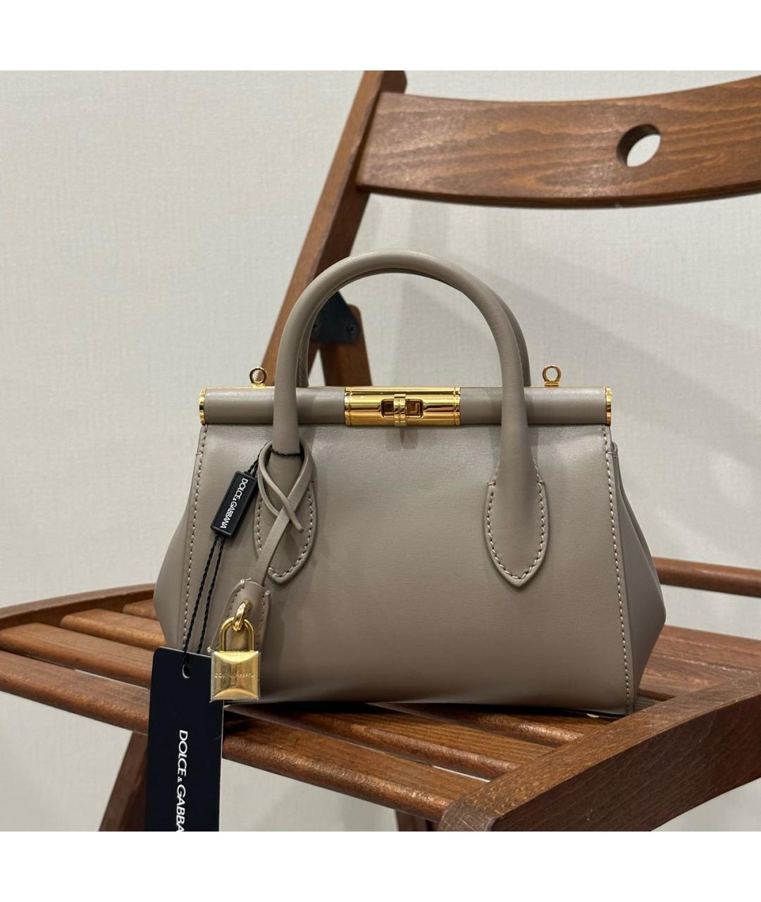 DOLCE&GABBANA Серая кожаная сумка с короткими ручками, фото 7