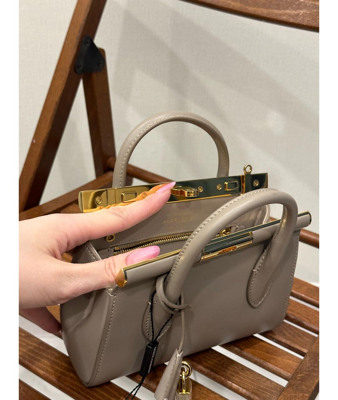 DOLCE&GABBANA Серая кожаная сумка с короткими ручками, фото 4