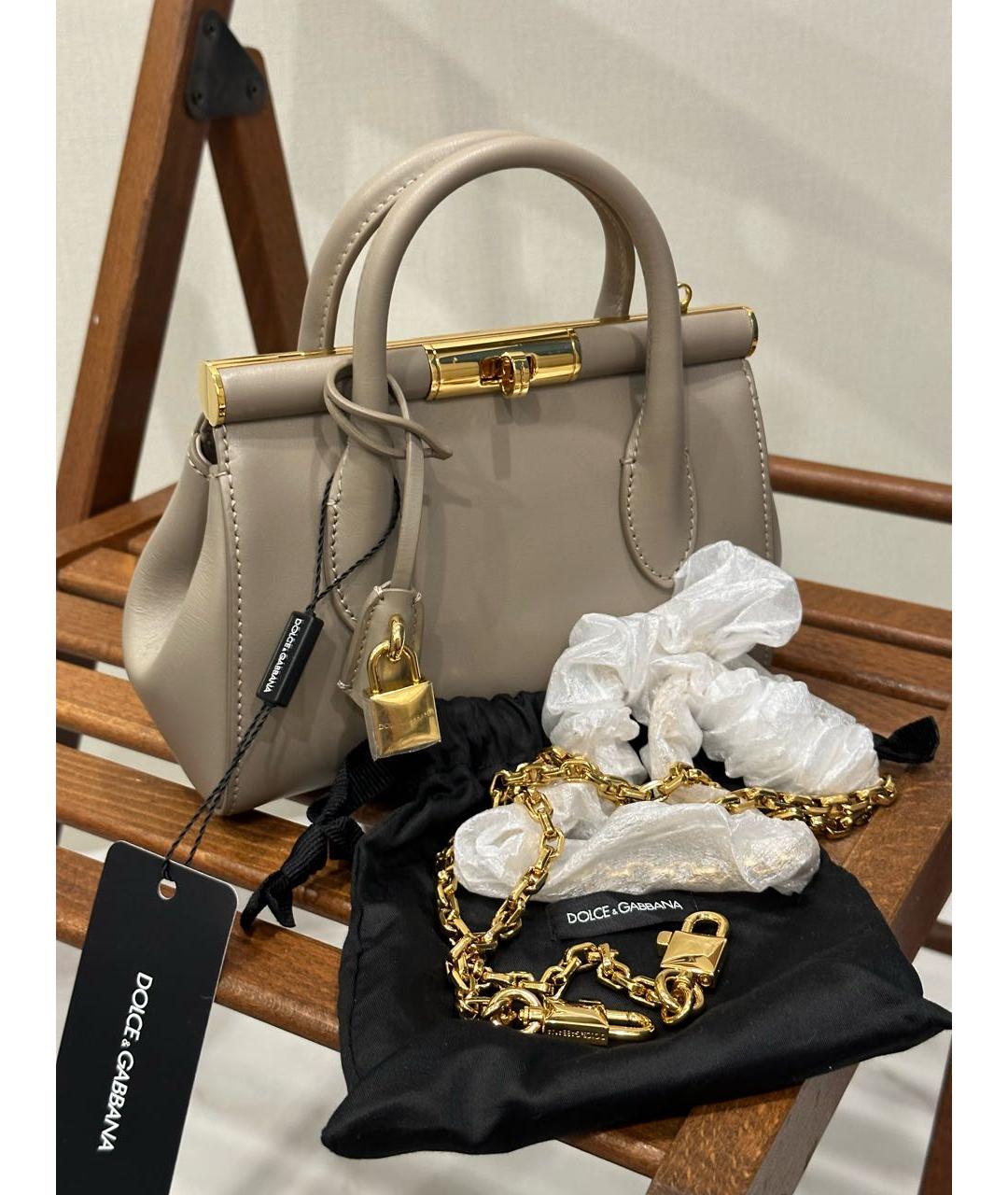DOLCE&GABBANA Серая кожаная сумка с короткими ручками, фото 6