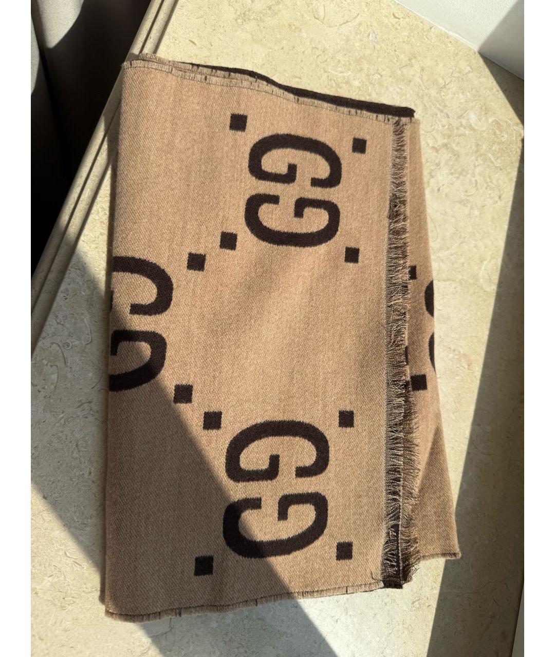 GUCCI Бежевый шерстяной шарф, фото 3