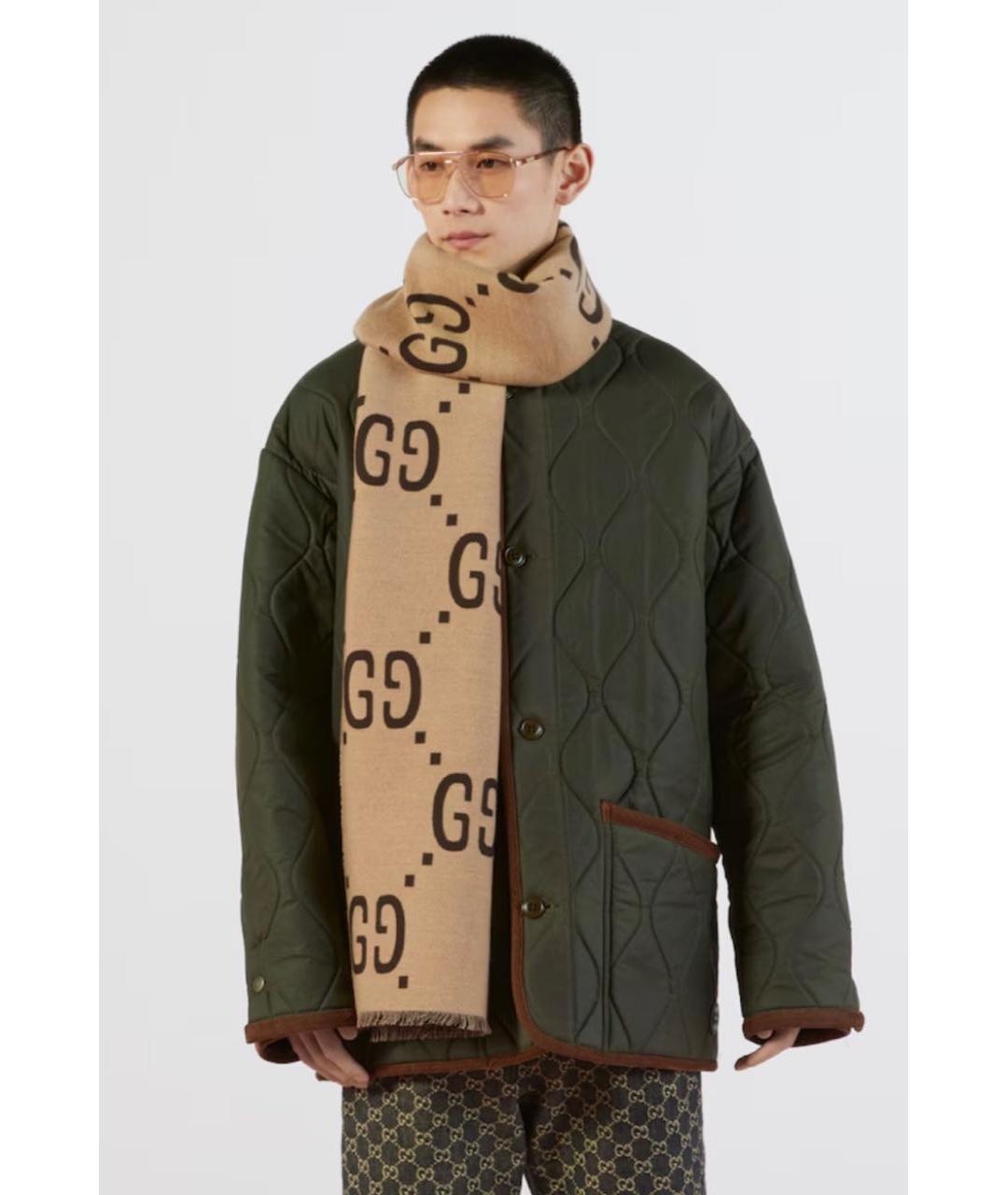 GUCCI Бежевый шерстяной шарф, фото 6