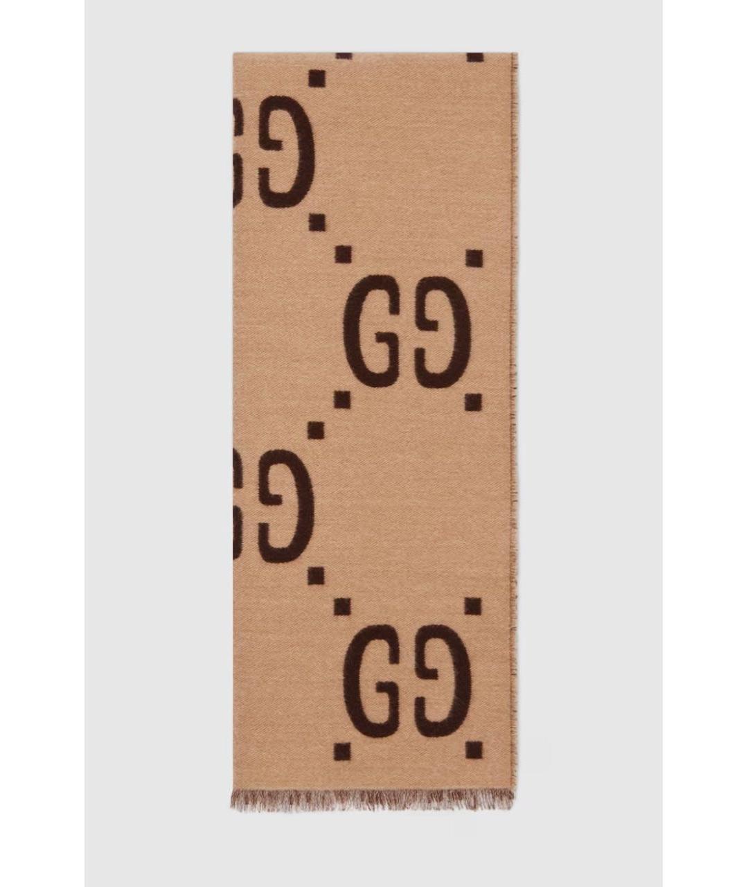 GUCCI Бежевый шерстяной шарф, фото 8