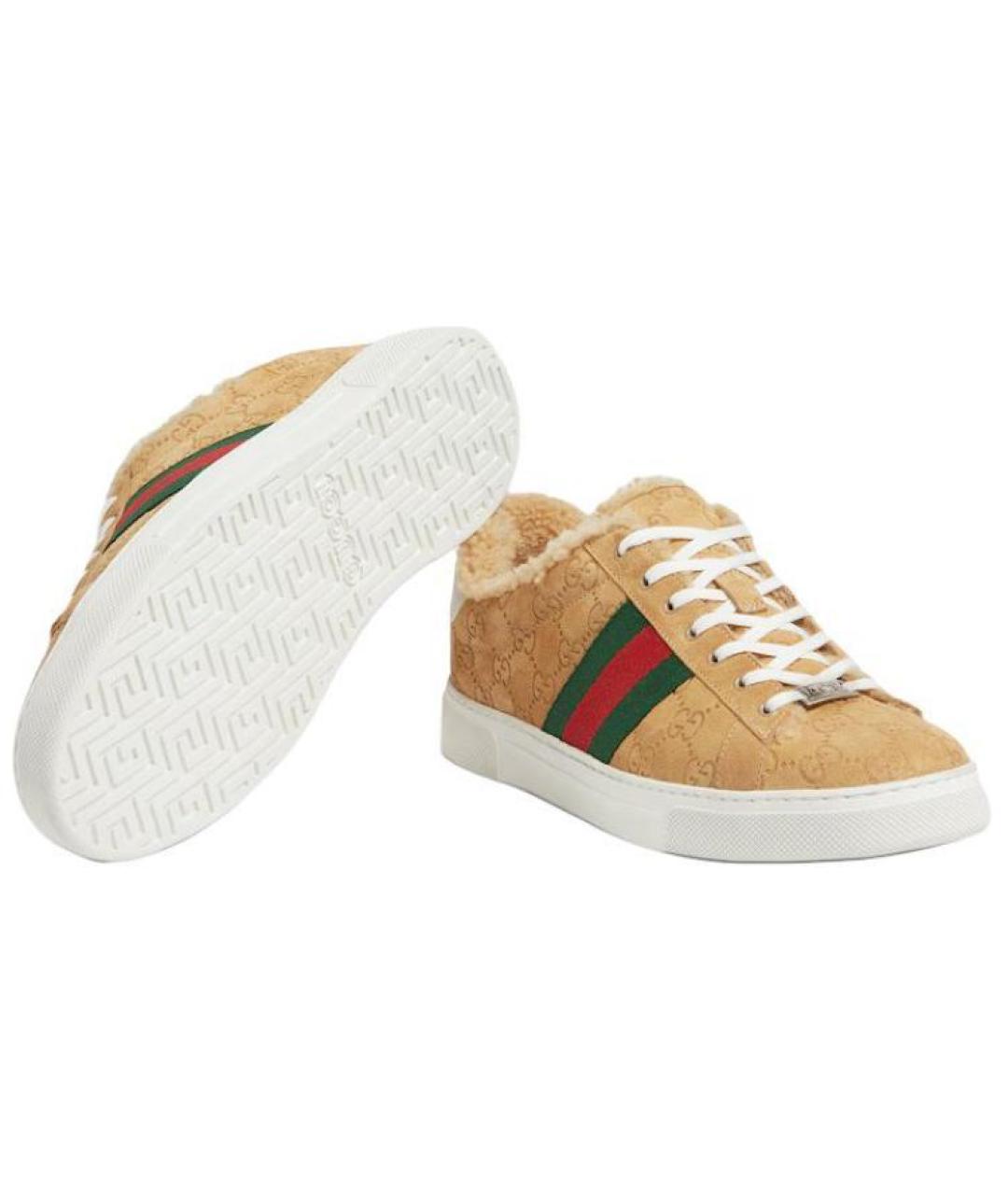 GUCCI Бежевые замшевые низкие кроссовки / кеды, фото 6