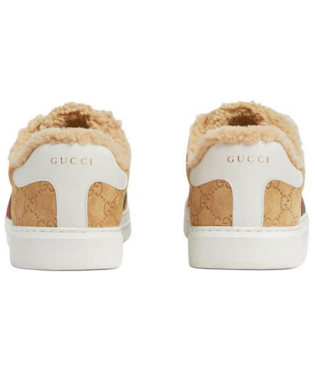 GUCCI Бежевые замшевые низкие кроссовки / кеды, фото 5