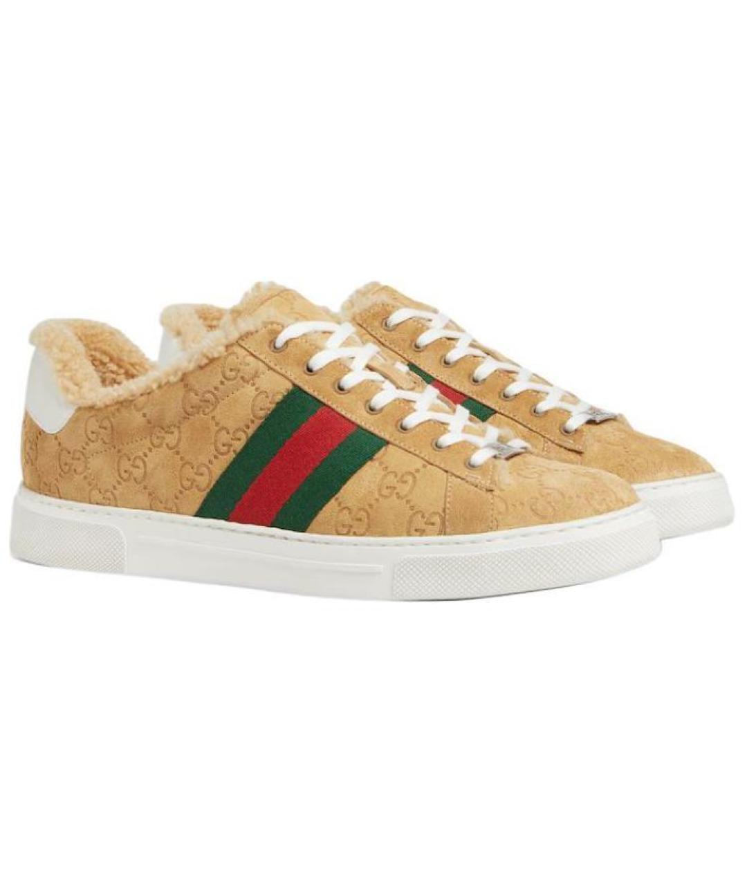 GUCCI Бежевые замшевые низкие кроссовки / кеды, фото 3