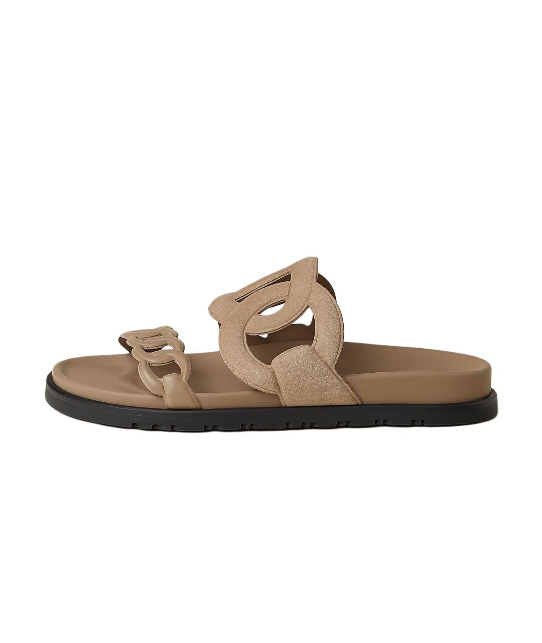 HERMES Бежевые кожаные сандалии, фото 2