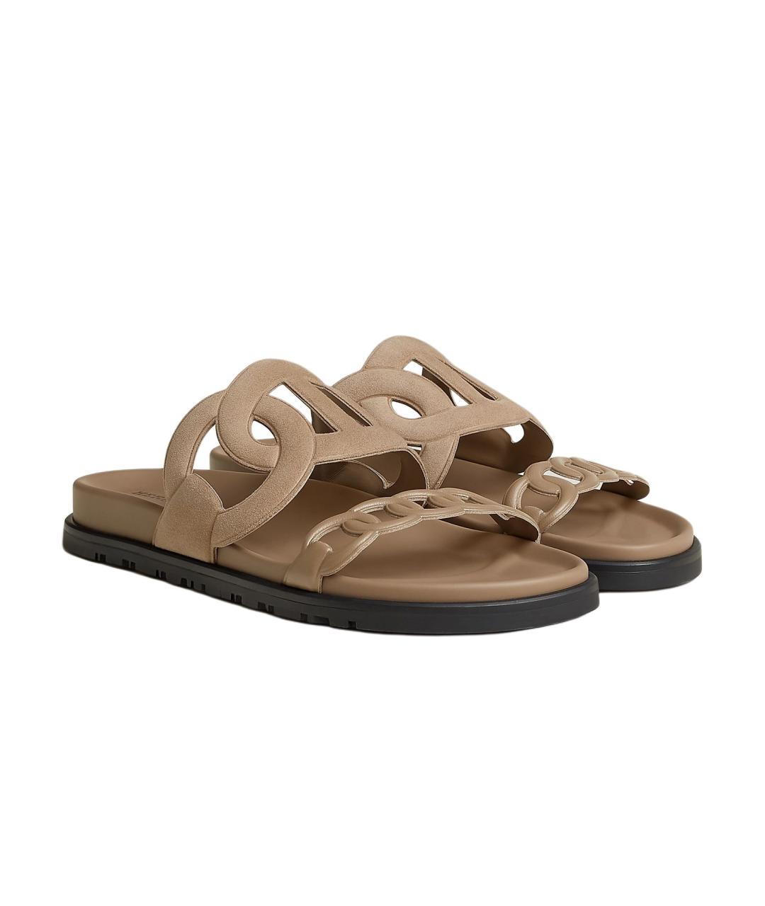 HERMES Бежевые кожаные сандалии, фото 3