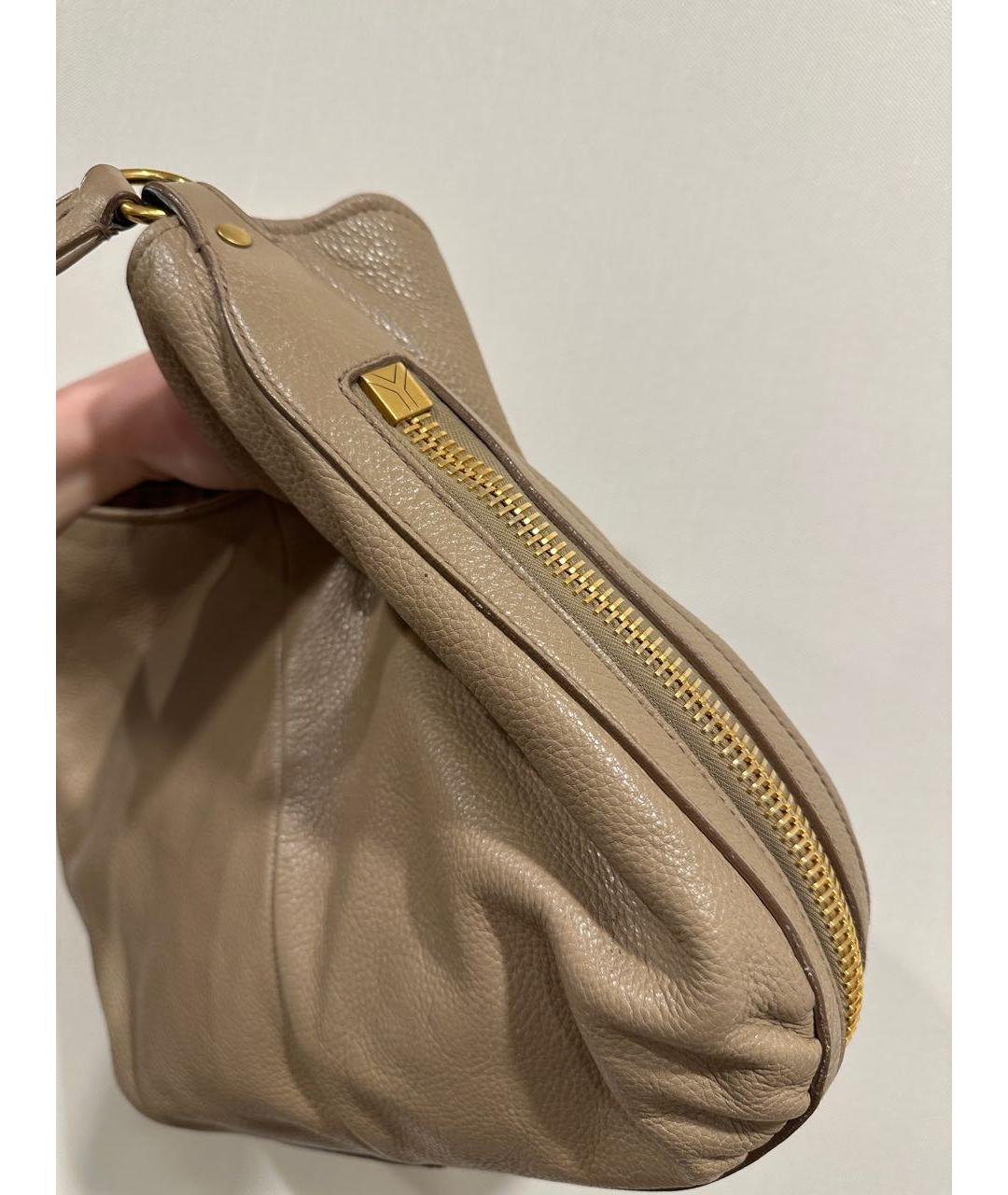 SAINT LAURENT Бежевая кожаная сумка через плечо, фото 5