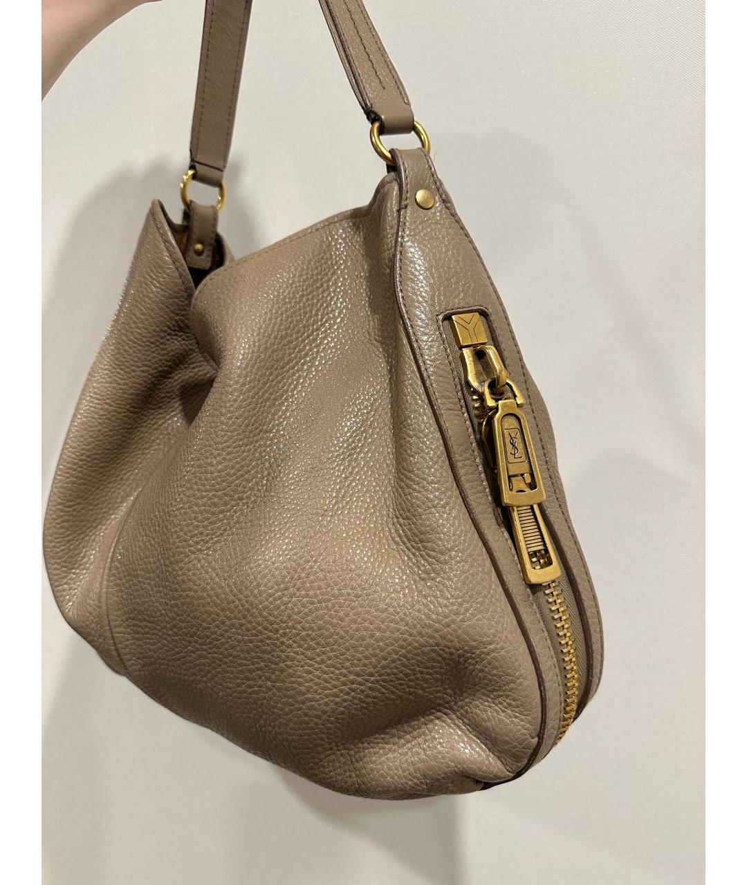 SAINT LAURENT Бежевая кожаная сумка через плечо, фото 2