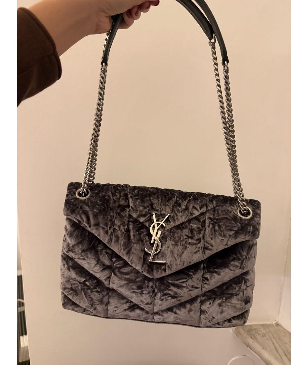 SAINT LAURENT Фиолетовая бархатная сумка через плечо, фото 6