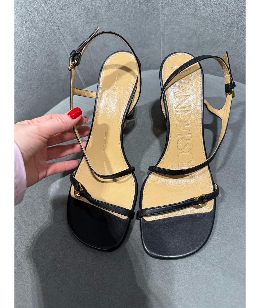 J.W.ANDERSON Черные кожаные босоножки, фото 4