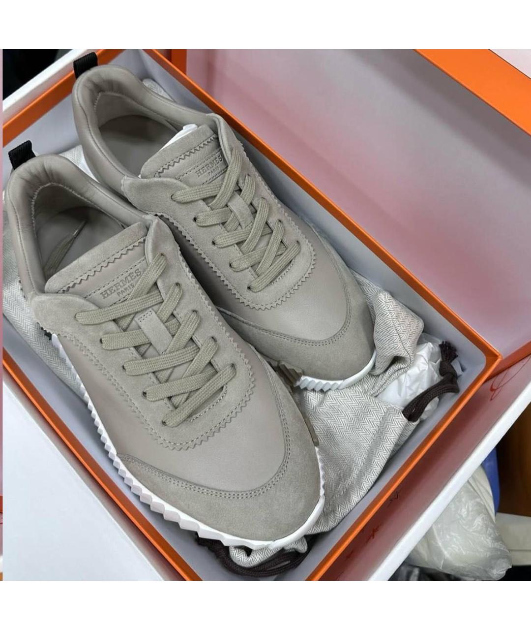 HERMES Бежевые кожаные низкие кроссовки / кеды, фото 6