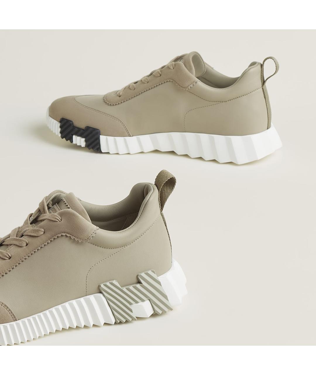 HERMES Бежевые кожаные низкие кроссовки / кеды, фото 4