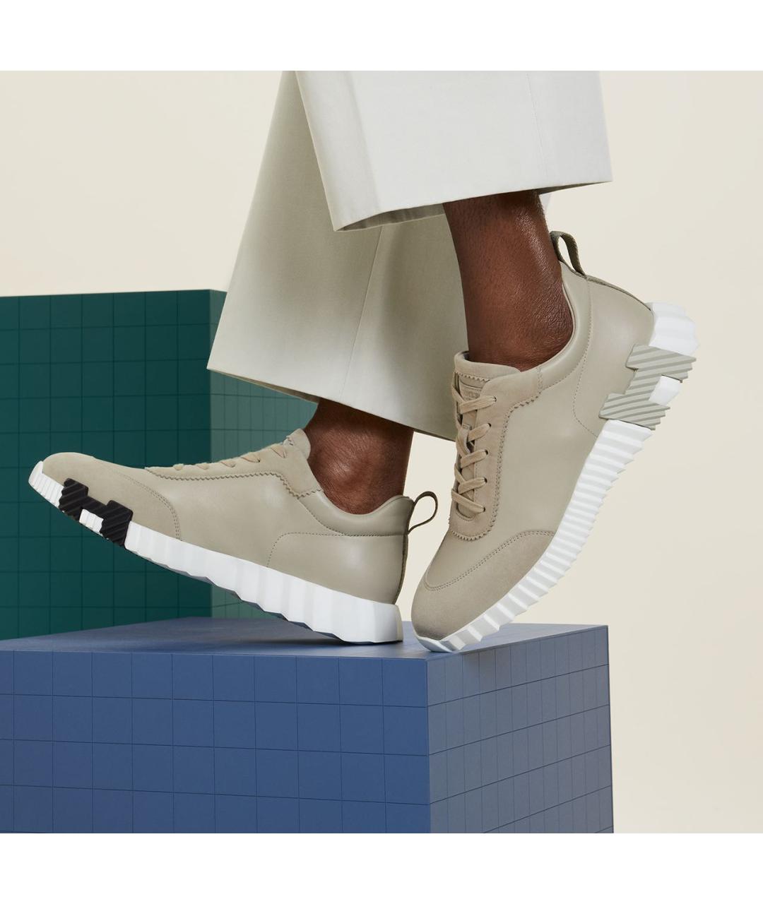 HERMES Бежевые кожаные низкие кроссовки / кеды, фото 2