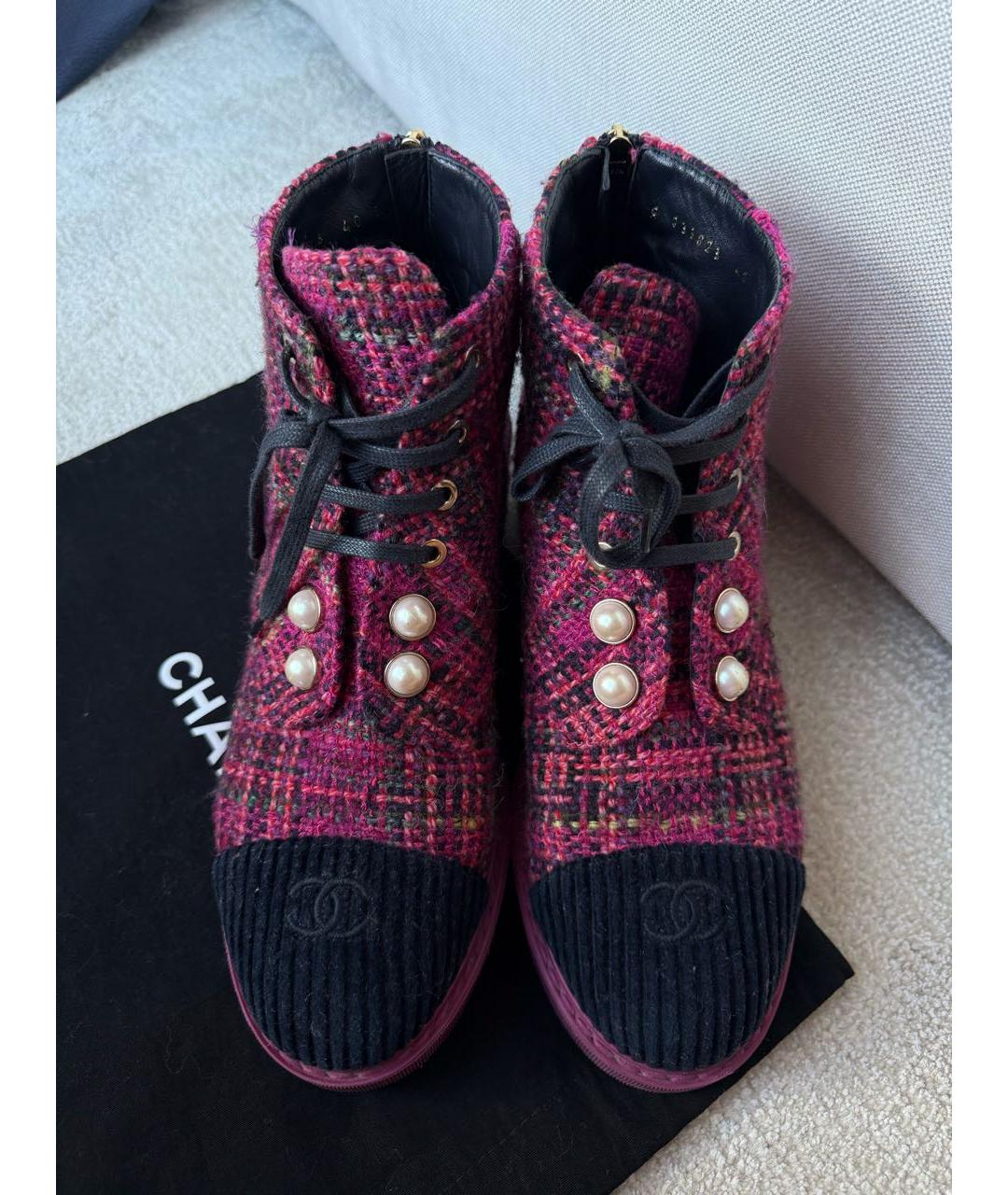 CHANEL Фуксия текстильные ботинки, фото 4