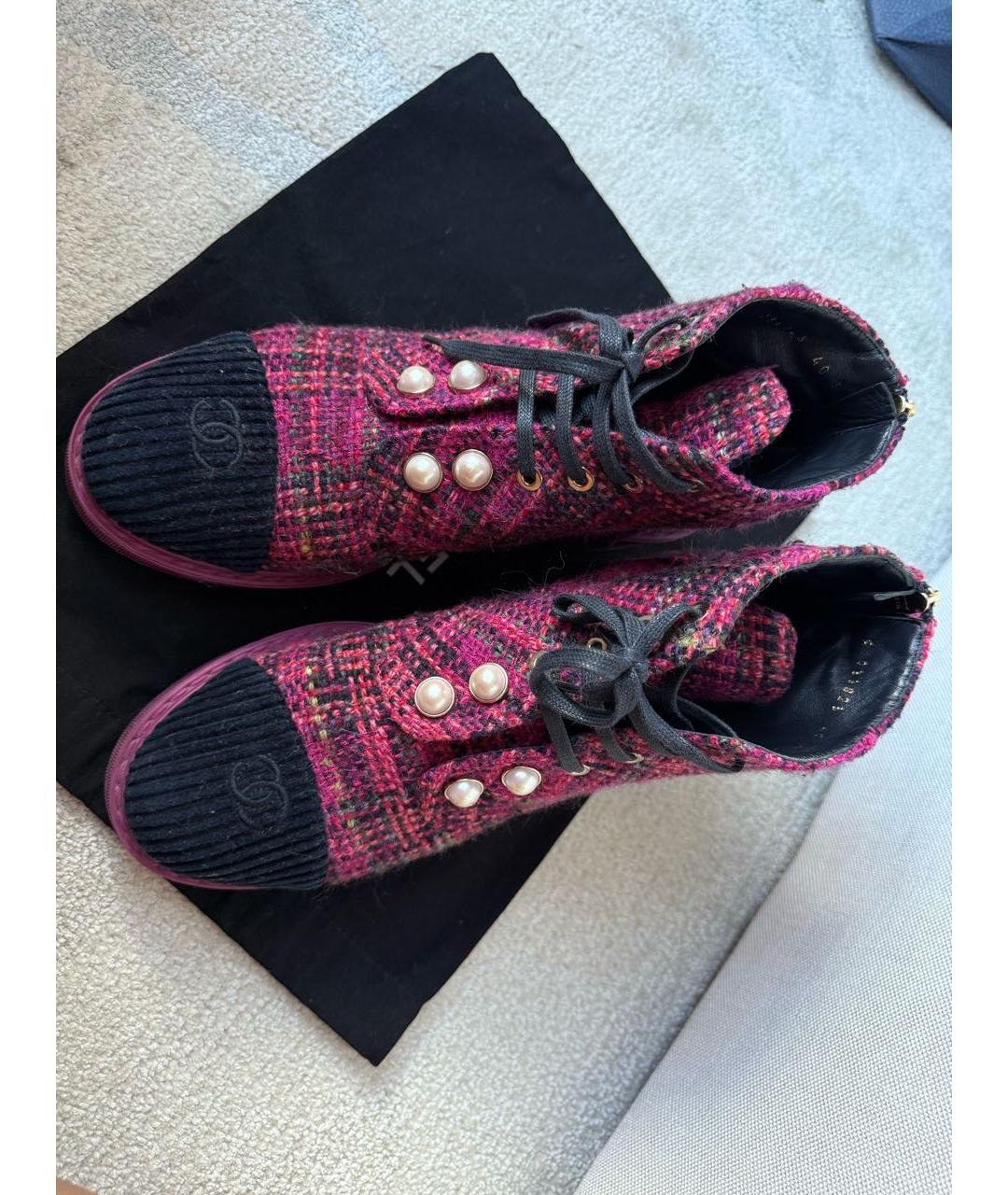 CHANEL Фуксия текстильные ботинки, фото 8