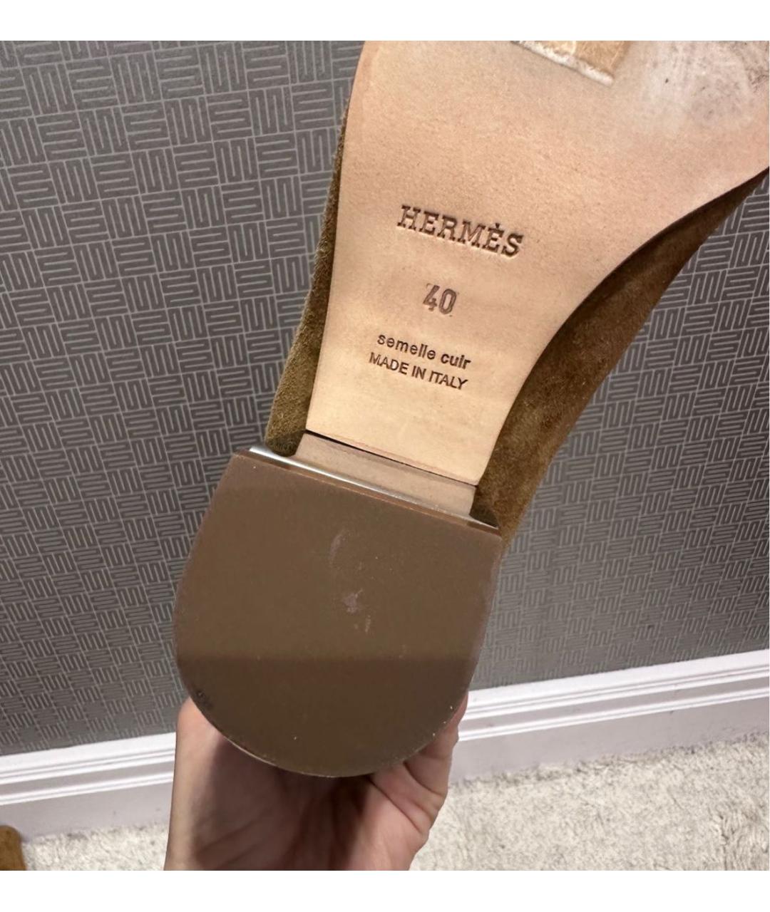 HERMES Горчичные замшевые сапоги, фото 7