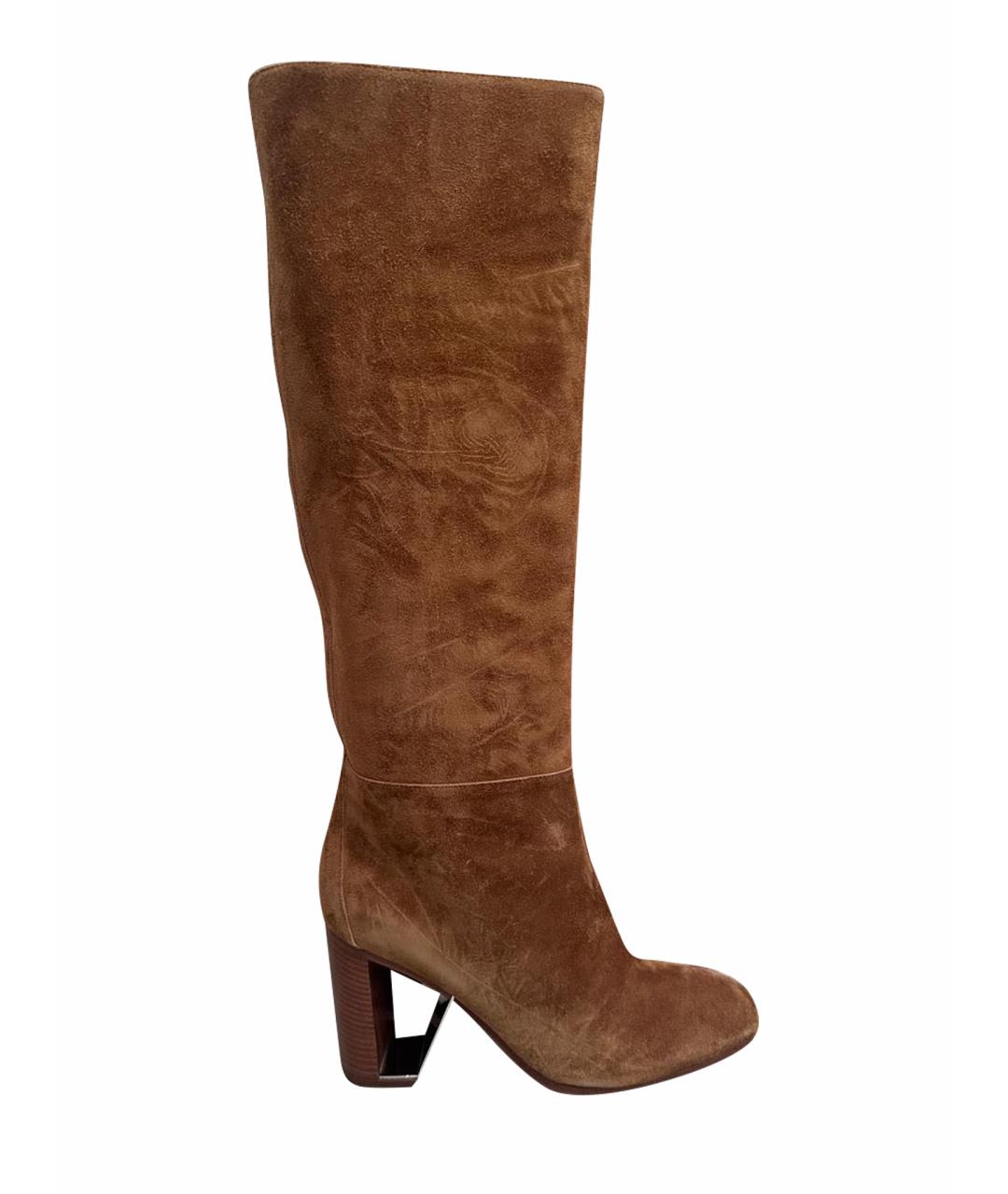 HERMES Горчичные замшевые сапоги, фото 1