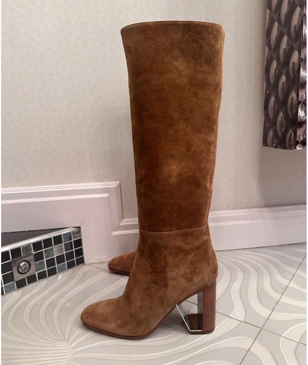 HERMES Горчичные замшевые сапоги, фото 2