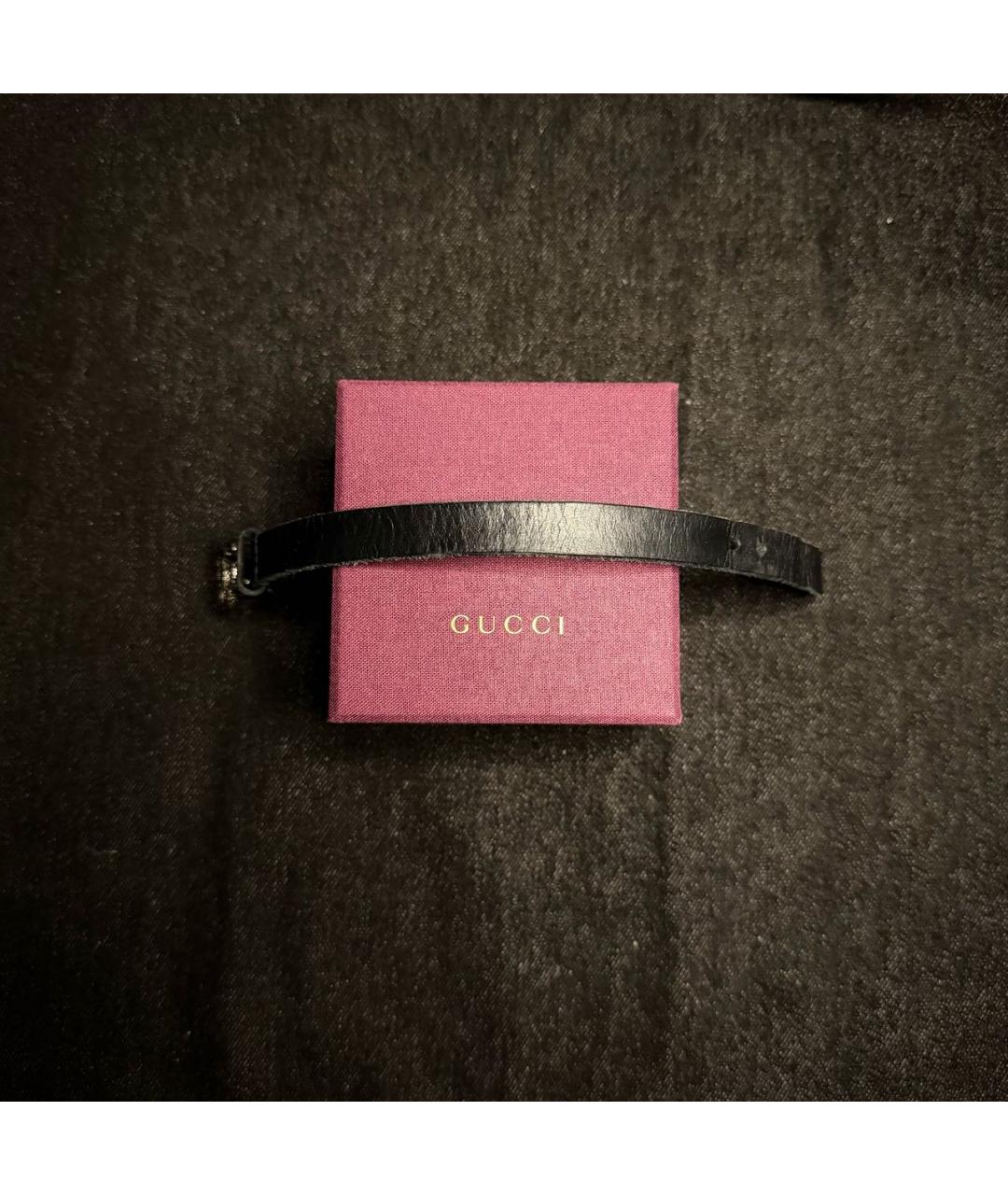 GUCCI Черный кожаный браслет, фото 4