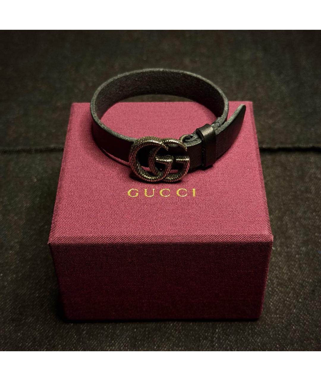 GUCCI Черный кожаный браслет, фото 2