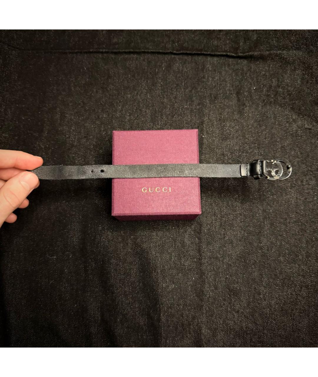GUCCI Черный кожаный браслет, фото 3