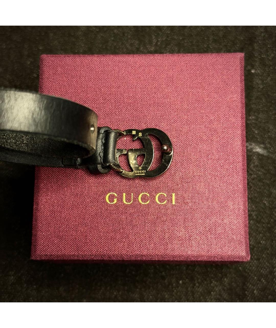 GUCCI Черный кожаный браслет, фото 5