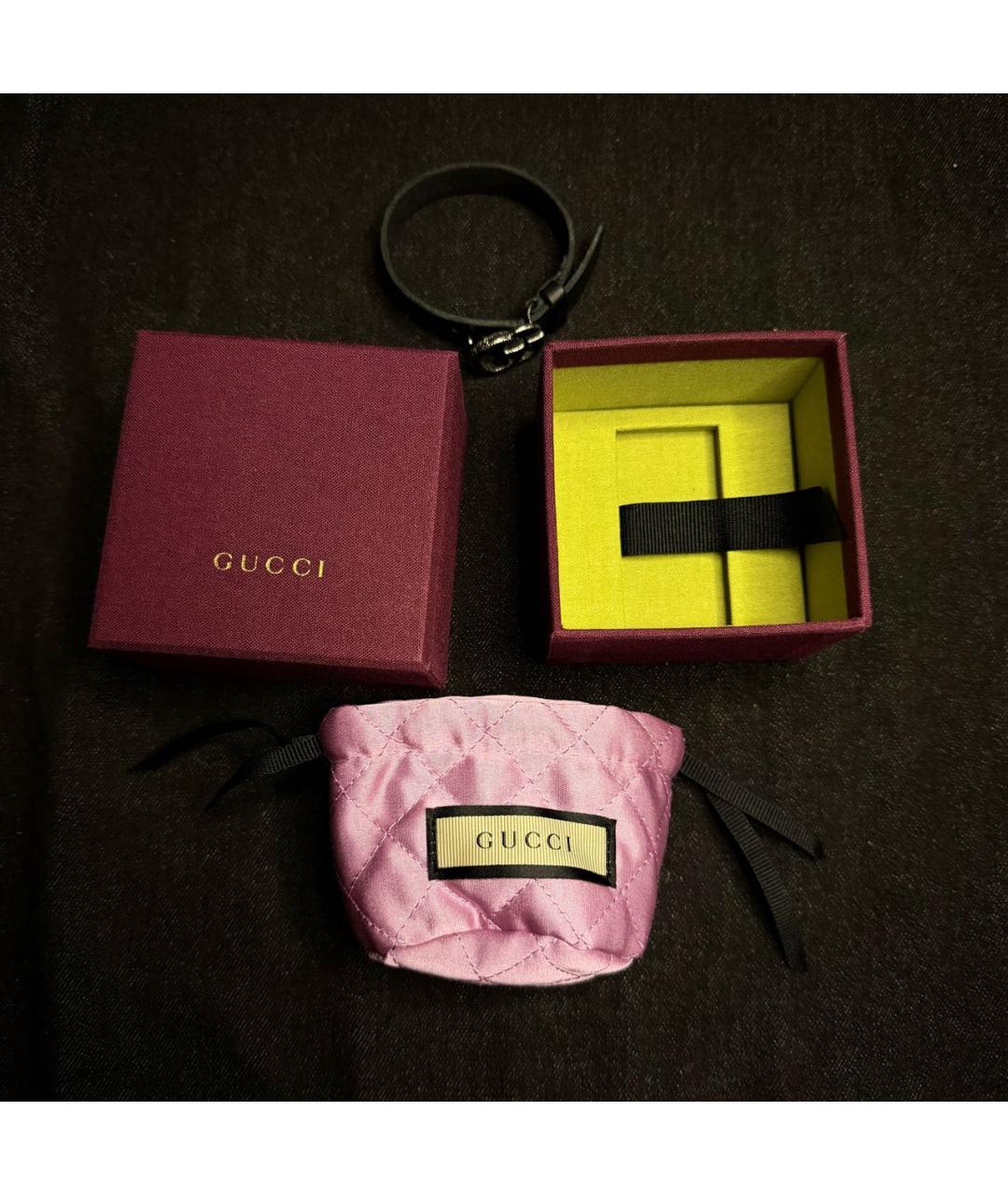 GUCCI Черный кожаный браслет, фото 6