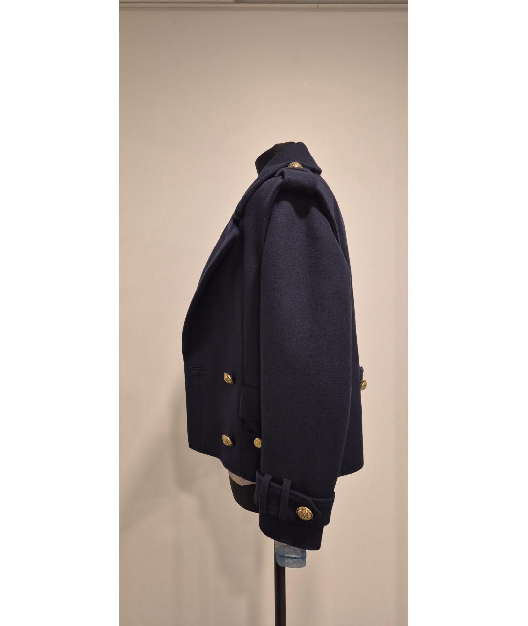 BALMAIN Темно-синее шерстяное пальто, фото 4