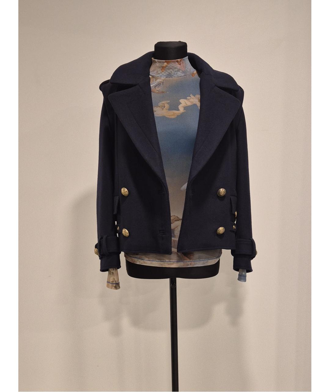 BALMAIN Темно-синее шерстяное пальто, фото 10