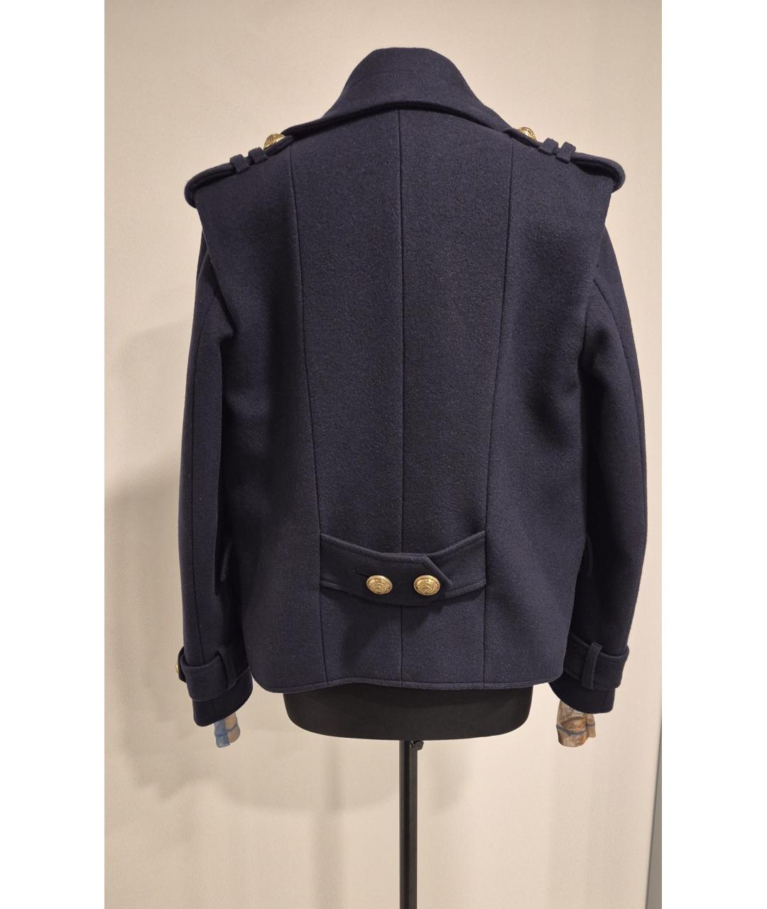 BALMAIN Темно-синее шерстяное пальто, фото 2