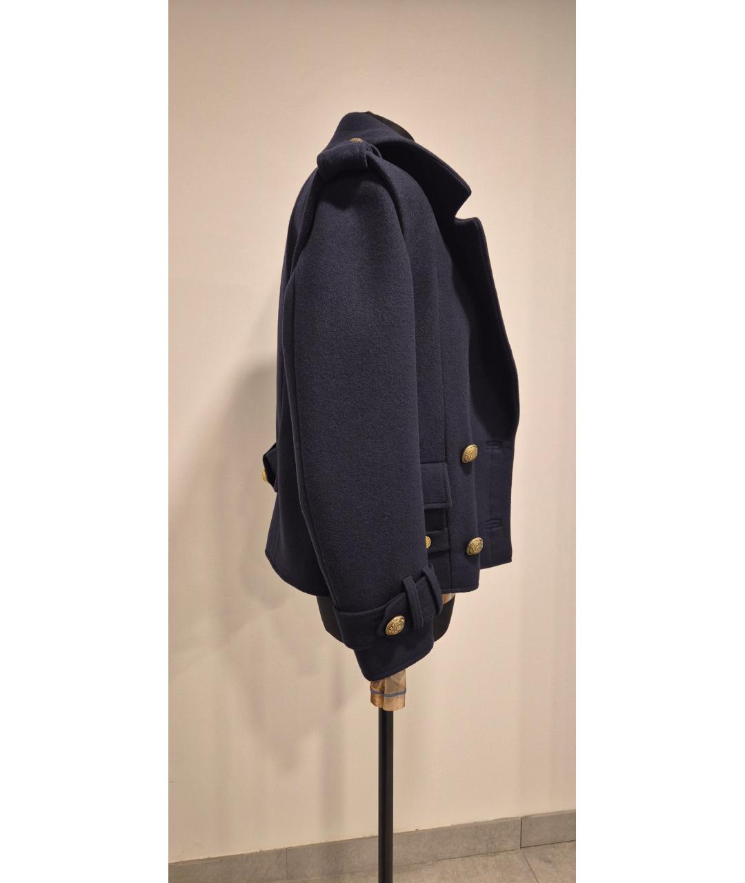 BALMAIN Темно-синее шерстяное пальто, фото 3