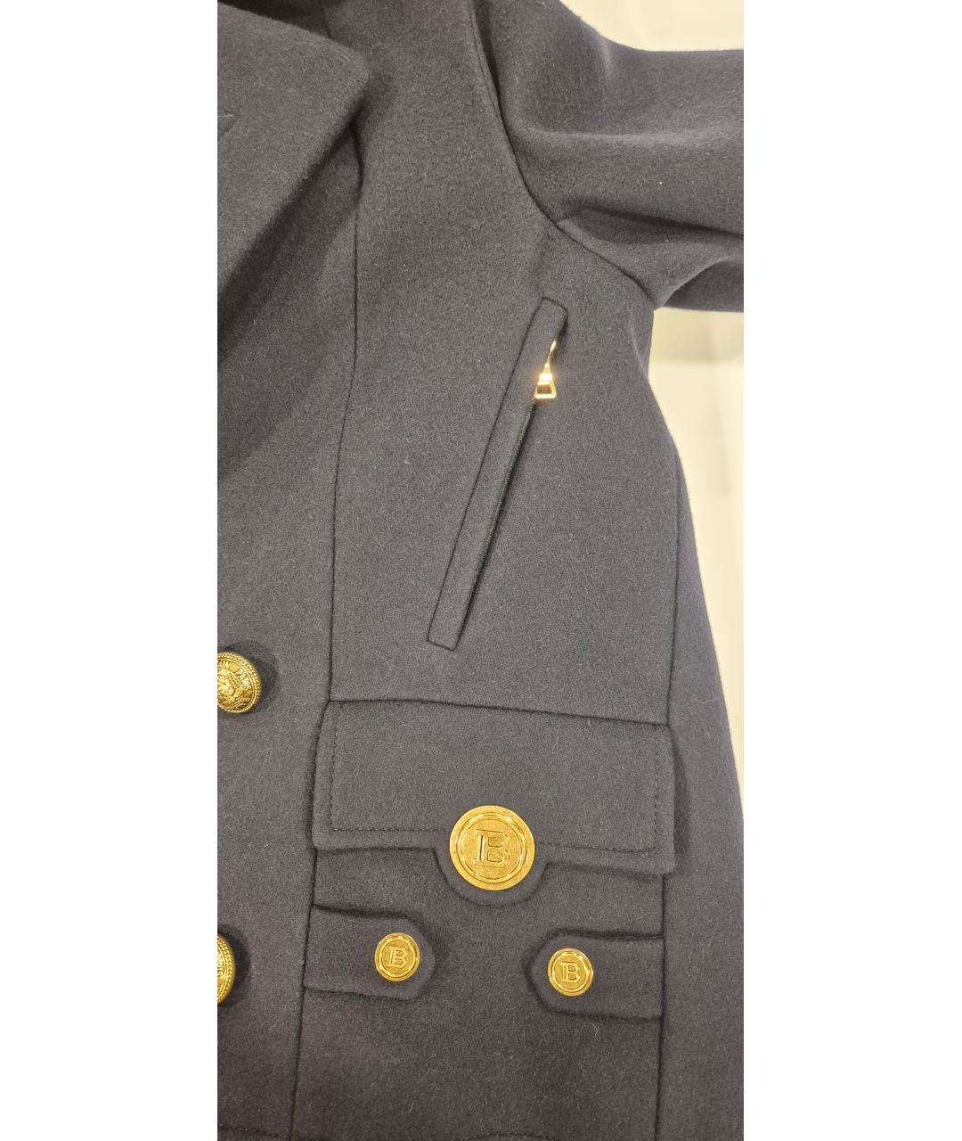 BALMAIN Темно-синее шерстяное пальто, фото 9