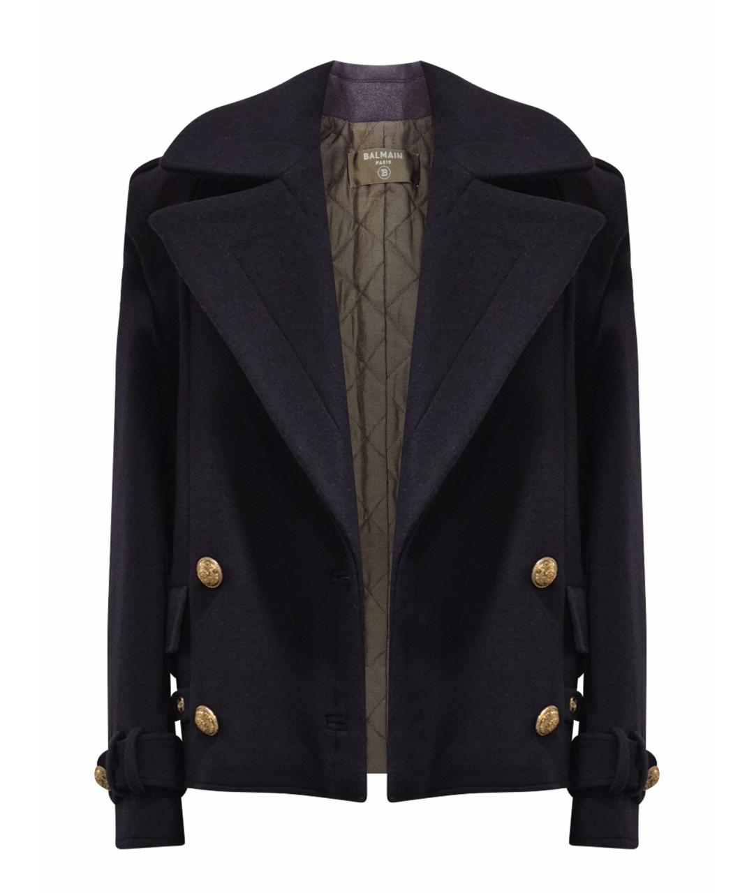 BALMAIN Темно-синее шерстяное пальто, фото 1