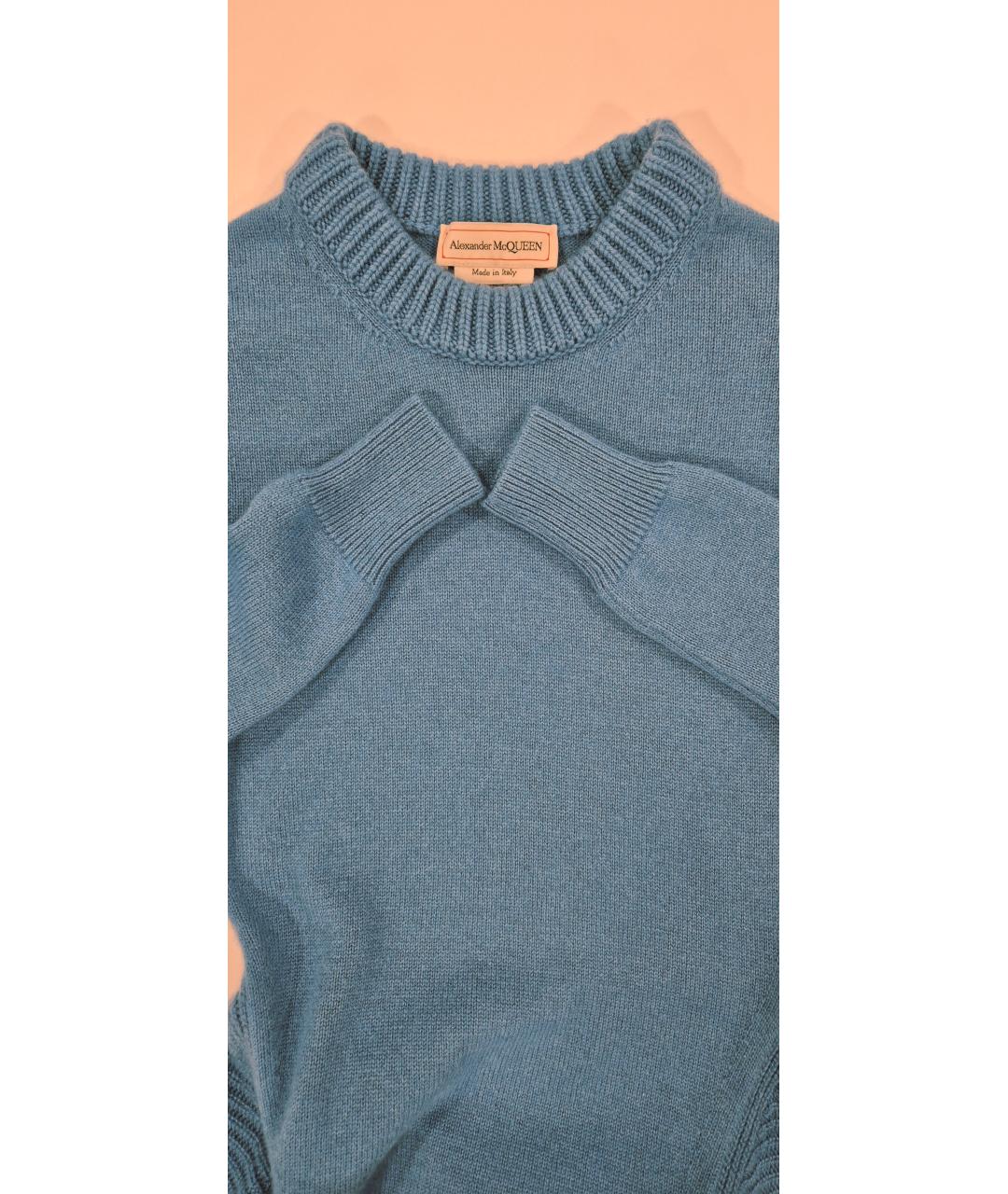 ALEXANDER MCQUEEN Голубое кашемировое повседневное платье, фото 5
