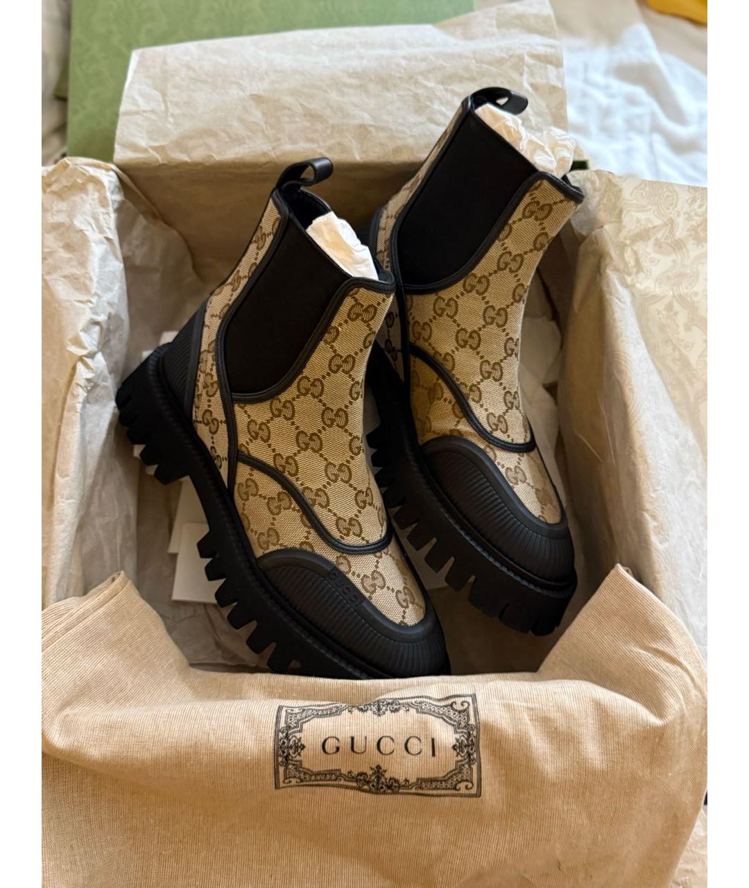 GUCCI Бежевые текстильные сапоги, фото 3