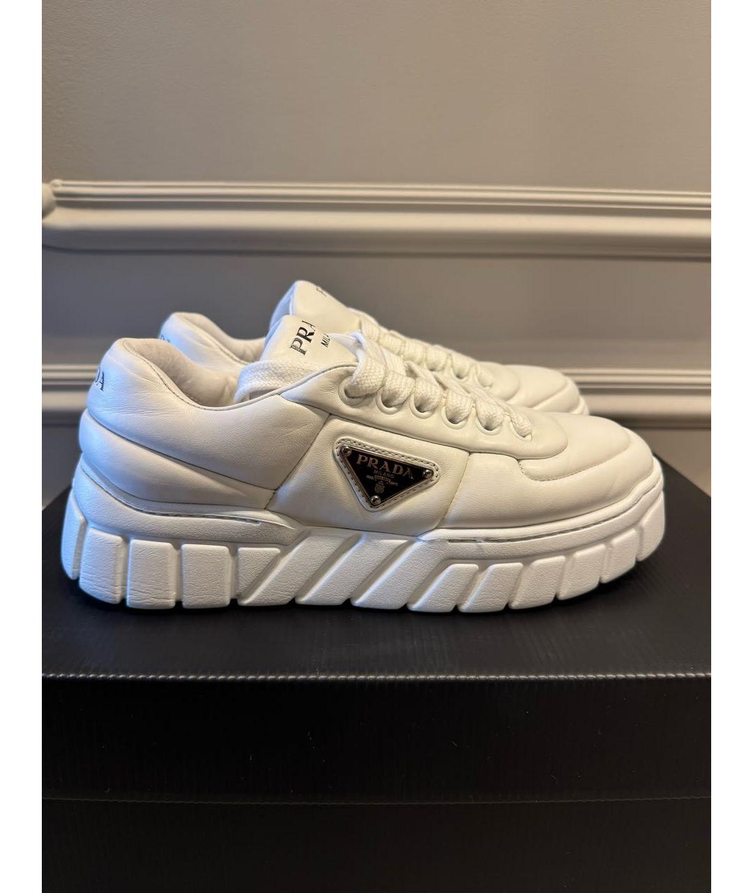 PRADA Белые кожаные кроссовки, фото 5
